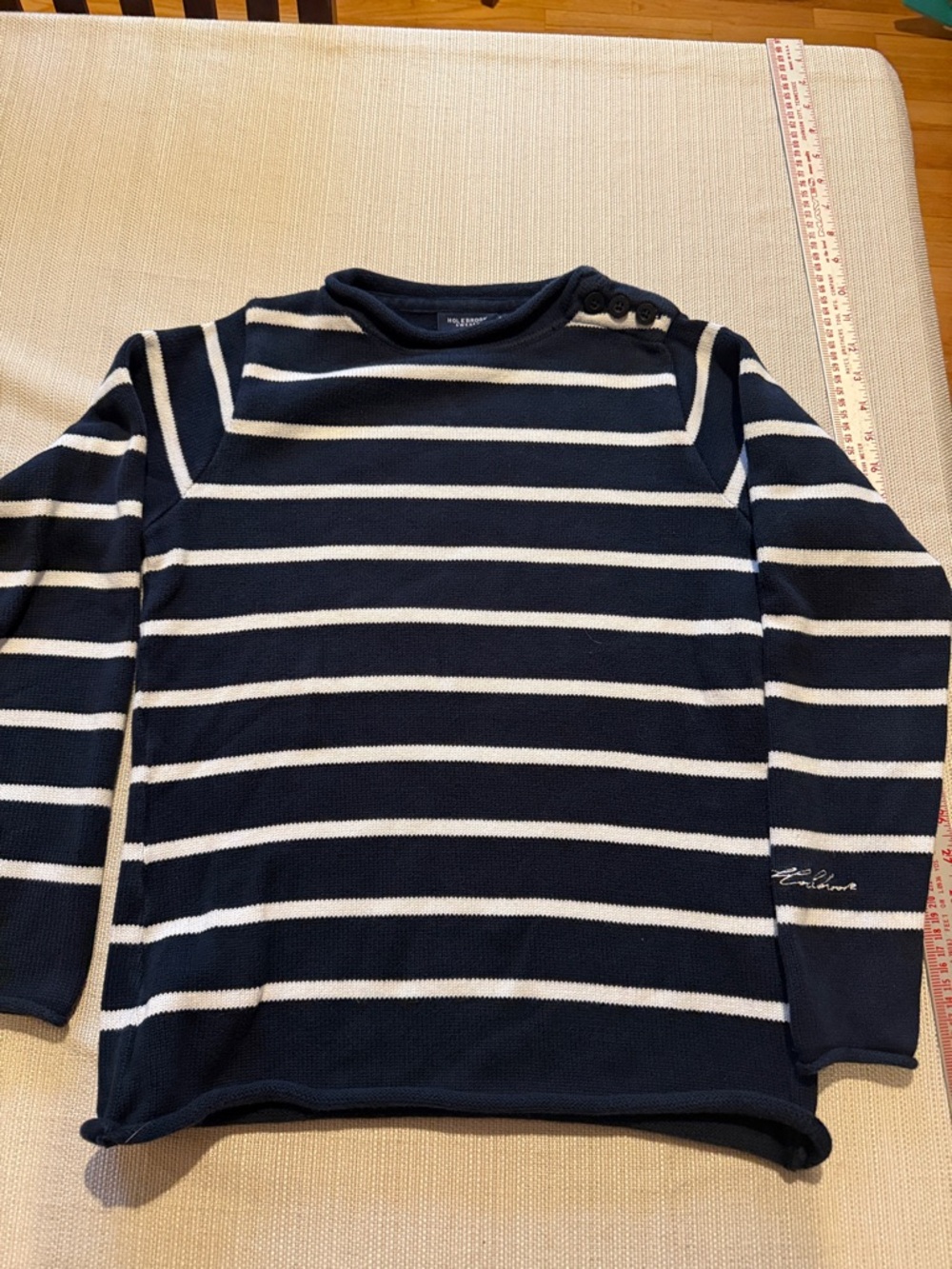 Holbrook Sweden- women’s small - navy wi/ white stripe cotton sweater